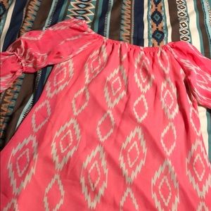 Tribal print coral and tan dress